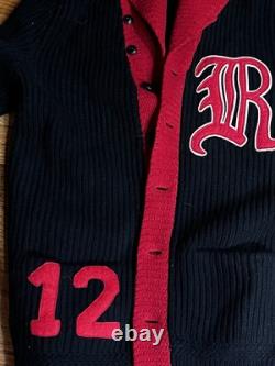 Ralph Lauren Rugby Black Red Wool Cardigan XS