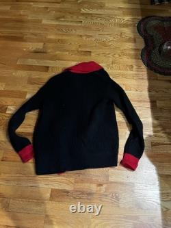 Ralph Lauren Rugby Black Red Wool Cardigan XS