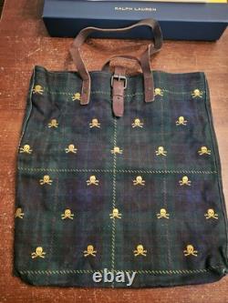 Ralph Lauren Rugby Skull & Crossbones Green Blackwatch Plaid Tote Bag NEW IN BOX