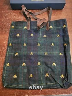 Ralph Lauren Rugby Skull & Crossbones Green Blackwatch Plaid Tote Bag NEW IN BOX