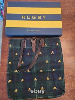 Ralph Lauren Rugby Skull Crossbones Green Blackwatch Plaid Tote Bag Retired New