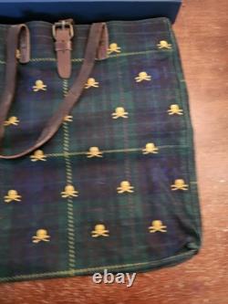 Ralph Lauren Rugby Skull Crossbones Green Blackwatch Plaid Tote Bag Retired New
