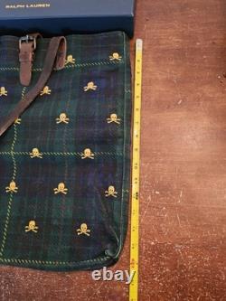 Ralph Lauren Rugby Skull Crossbones Green Blackwatch Plaid Tote Bag Retired New