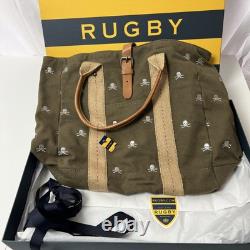 Ralph Lauren Rugby Skull Embroidery Canvas Tote Bag Tan New With Box Tags Rare