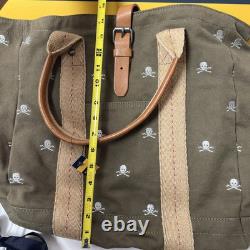 Ralph Lauren Rugby Skull Embroidery Canvas Tote Bag Tan New With Box Tags Rare