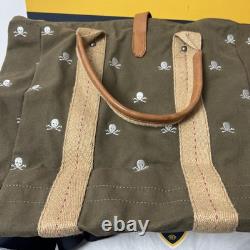 Ralph Lauren Rugby Skull Embroidery Canvas Tote Bag Tan New With Box Tags Rare