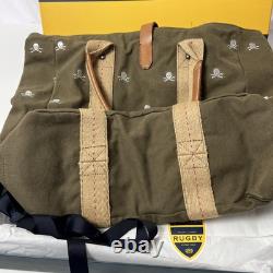 Ralph Lauren Rugby Skull Embroidery Canvas Tote Bag Tan New With Box Tags Rare