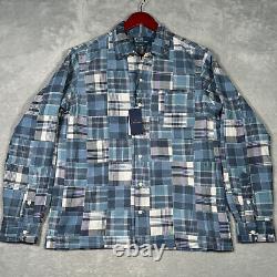 Ralph Lauren Shirt Medium Blue Plaid Madras Patchwork Classic Fit Loop Collar