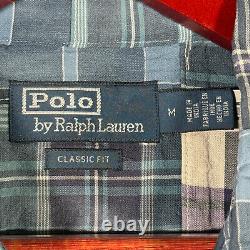 Ralph Lauren Shirt Medium Blue Plaid Madras Patchwork Classic Fit Loop Collar