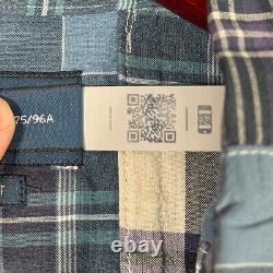 Ralph Lauren Shirt Medium Blue Plaid Madras Patchwork Classic Fit Loop Collar