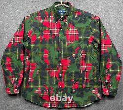 Ralph Lauren Shirt Mens XL Green Camo Red Plaid Printed Classic Button Oxford