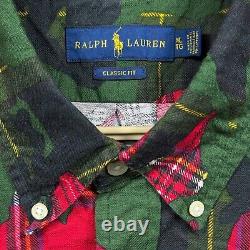 Ralph Lauren Shirt Mens XL Green Camo Red Plaid Printed Classic Button Oxford