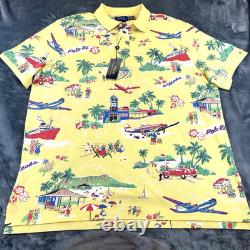 Ralph Lauren Shirt Polo Bear 2XL Yellow All Over Print Short Sleeve Brand New