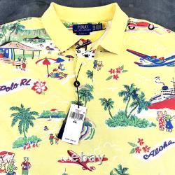Ralph Lauren Shirt Polo Bear 2XL Yellow All Over Print Short Sleeve Brand New