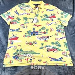 Ralph Lauren Shirt Polo Bear 2XL Yellow All Over Print Short Sleeve Brand New