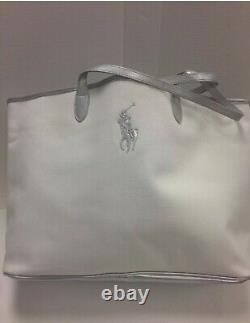 Ralph Lauren White Big Pony Canvas Medium Tote Gym Bag Weekender Travel Bag NEW