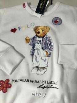 Ralph Lauren Women's SZ M White Polo Bear I Heart Fleece Pullover Sweatshirt
