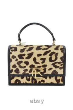 Ralph Lauren Womens Leopard Print Ponyhair Top Handle Bag Beige Size S