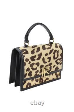 Ralph Lauren Womens Leopard Print Ponyhair Top Handle Bag Beige Size S