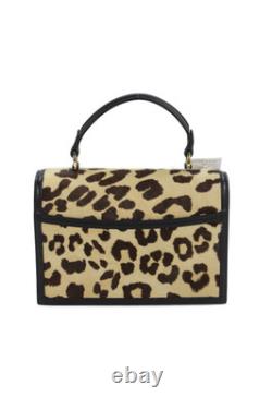 Ralph Lauren Womens Leopard Print Ponyhair Top Handle Bag Beige Size S