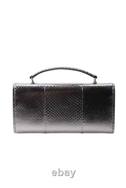 Ralph Lauren Womens Metallic Leather Top Handle Foldover Handbag Purse Silver