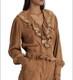 Ralph Lauren Womens Ruffle-trim Embroidered Suede Blouse Brown Size Xl Nwt $595