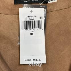 Ralph Lauren Womens Ruffle-Trim Embroidered Suede Blouse Brown Size XL NWT $595