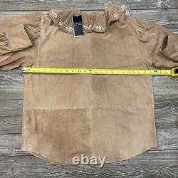 Ralph Lauren Womens Ruffle-Trim Embroidered Suede Blouse Brown Size XL NWT $595 Ralph Lauren Womens Ruffle-Trim Embroidered Suede Blouse Brown Size XL NWT $595