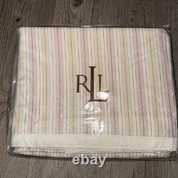 Rare NEW Ralph Lauren Queen Size Flat Sheet Inverness Multi Stripe Pink Vintage