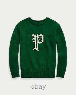Rare Polo Ralph Lauren Gothic letterman green Big P Logo Sweater Multiple sizes