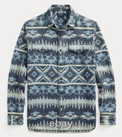 Size L Polo Ralph Lauren Indigo Southwestern Jacquard Shirt Navy White NWT $268