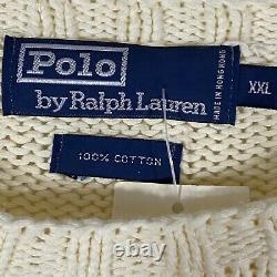 VINTAGE POLO RALPH LAUREN Sweater Cream NWT NOS American Flag 100% Cotton Sz XXL