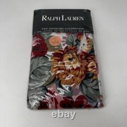 VTG RALPH LAUREN Sophie Yellow Floral Striped Ruffled 2 Standard Pillowcases New