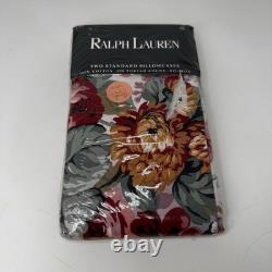 VTG RALPH LAUREN Sophie Yellow Floral Striped Ruffled 2 Standard Pillowcases New