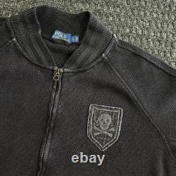 Vintage Polo New York Rugby Sweater Varsity Jacket Black Skull L Ralph Lauren