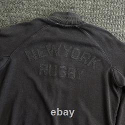 Vintage Polo New York Rugby Sweater Varsity Jacket Black Skull L Ralph Lauren