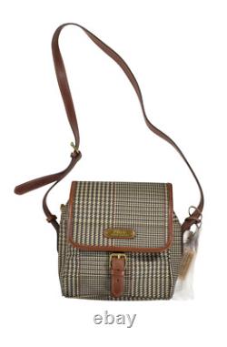 Vintage Polo Ralph Lauren Houndstooth Coated Canvas Leather Shoulder Bag New