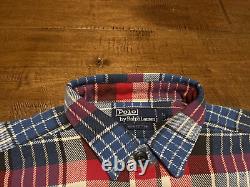 Vintage Polo Ralph Lauren L/S Button Denim Sleeves Flannel Shirt Men's L New