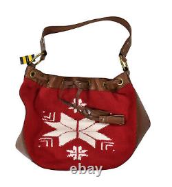 Vintage Polo Ralph Lauren Rugby Red Wool Leather Snowflake Holiday Bag New