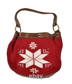 Vintage Polo Ralph Lauren Rugby Red Wool Leather Snowflake Holiday Bag New