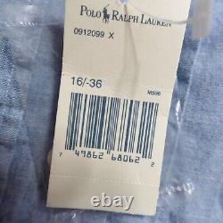 Vintage Polo Ralph Lauren Shirt Large 16.5 Blue Chambray Tuxedo Wing Collar NEW