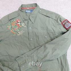 Vintage Polo Ralph Lauren Shirt Large Green Embroidered Dragon Chinstrap NEW