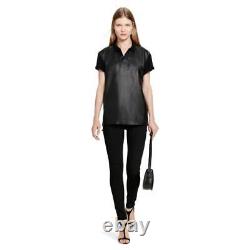 Women's Polo Ralph Lauren Black Leather Boyfriend Polo Shirt New $265