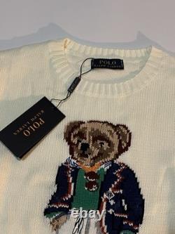 Women's White Polo Ralph Lauren Polo Bear Sweater Size Large New With Tags