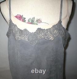 Womens New Ralph Lauren $398 NWT Gray Leather Suede Lace Tank Top Cami Nice 10