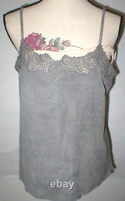 Womens New Ralph Lauren $398 NWT Gray Leather Suede Lace Tank Top Cami Nice 12