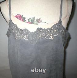 Womens New Ralph Lauren $398 NWT Gray Leather Suede Lace Tank Top Cami Nice 12